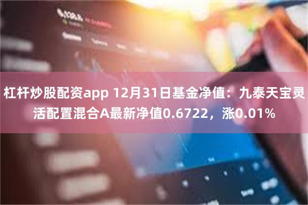 杠杆炒股配资app 12月31日基金净值：九泰天宝灵活配置混合A最新净值0.6722，涨0.01%